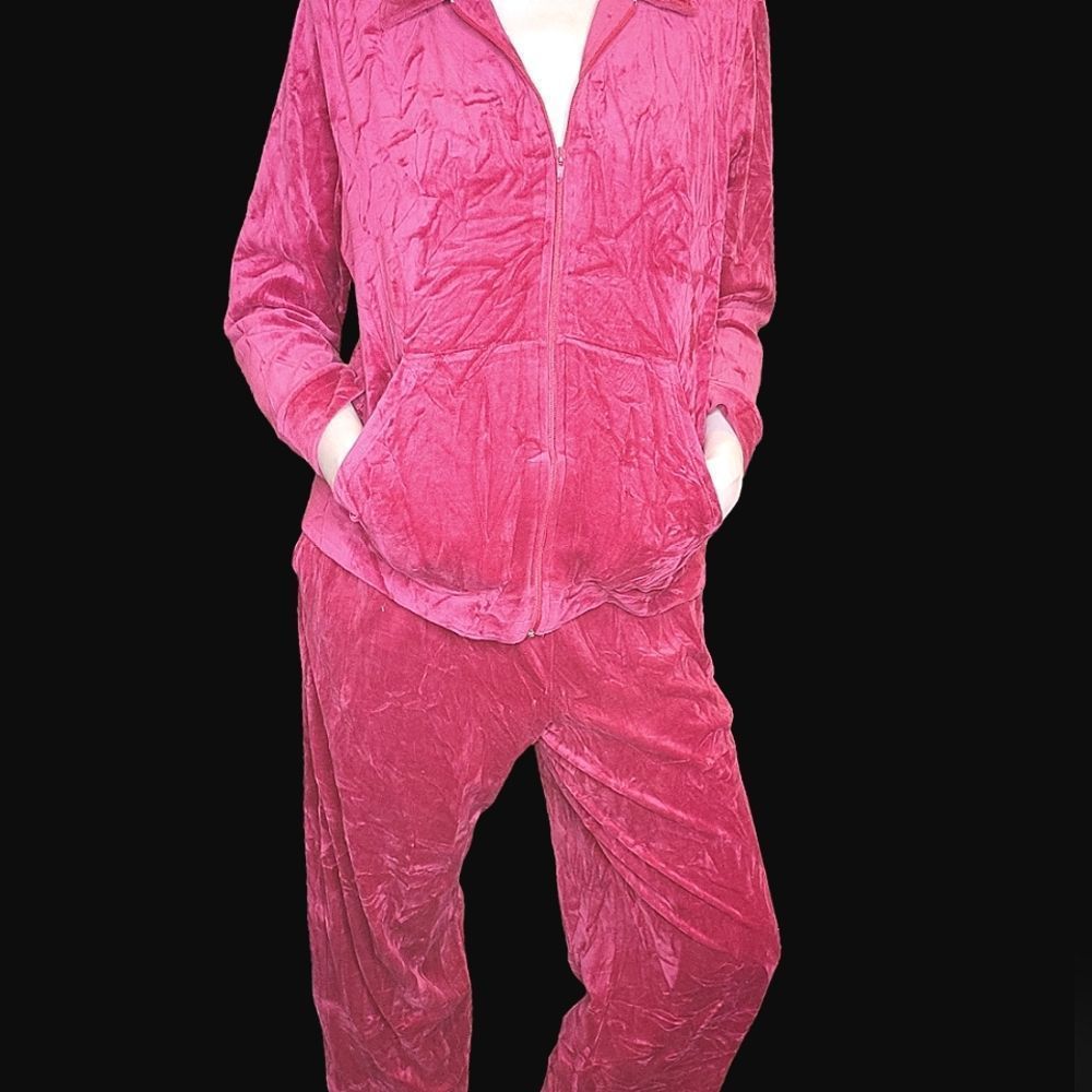 REBECCA MALONE Red track suit Long sleeves pants Collar Front zip Y2K Vintage 1X